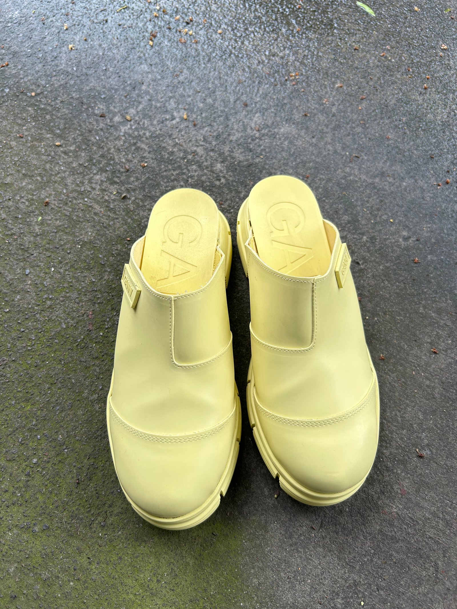 Ganni Yellow City Chuncky Clog Mules
